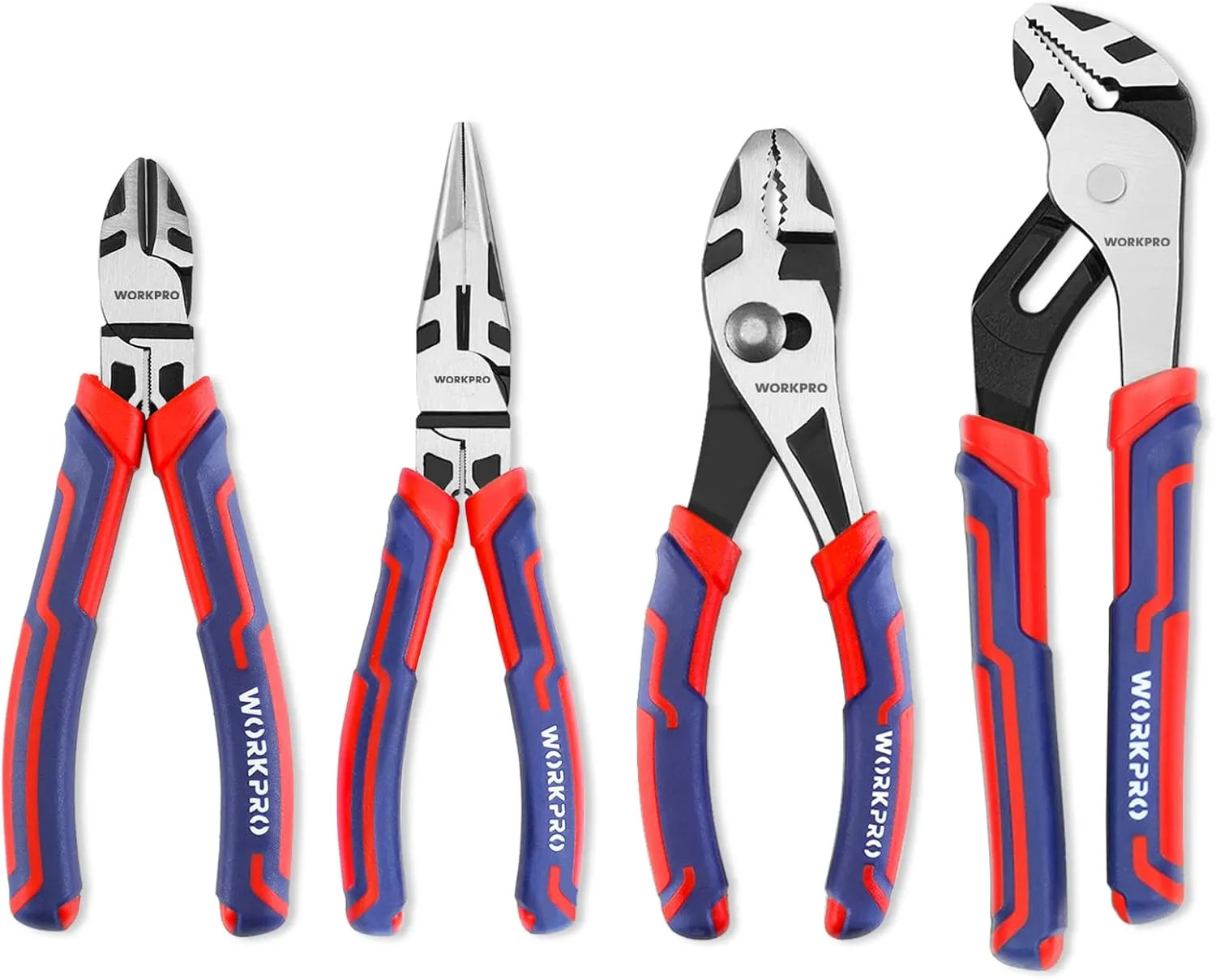 4 Piece Pliers Set CR V Steel Long Nose Diagonal Cutting Groove Slip Joint Tool