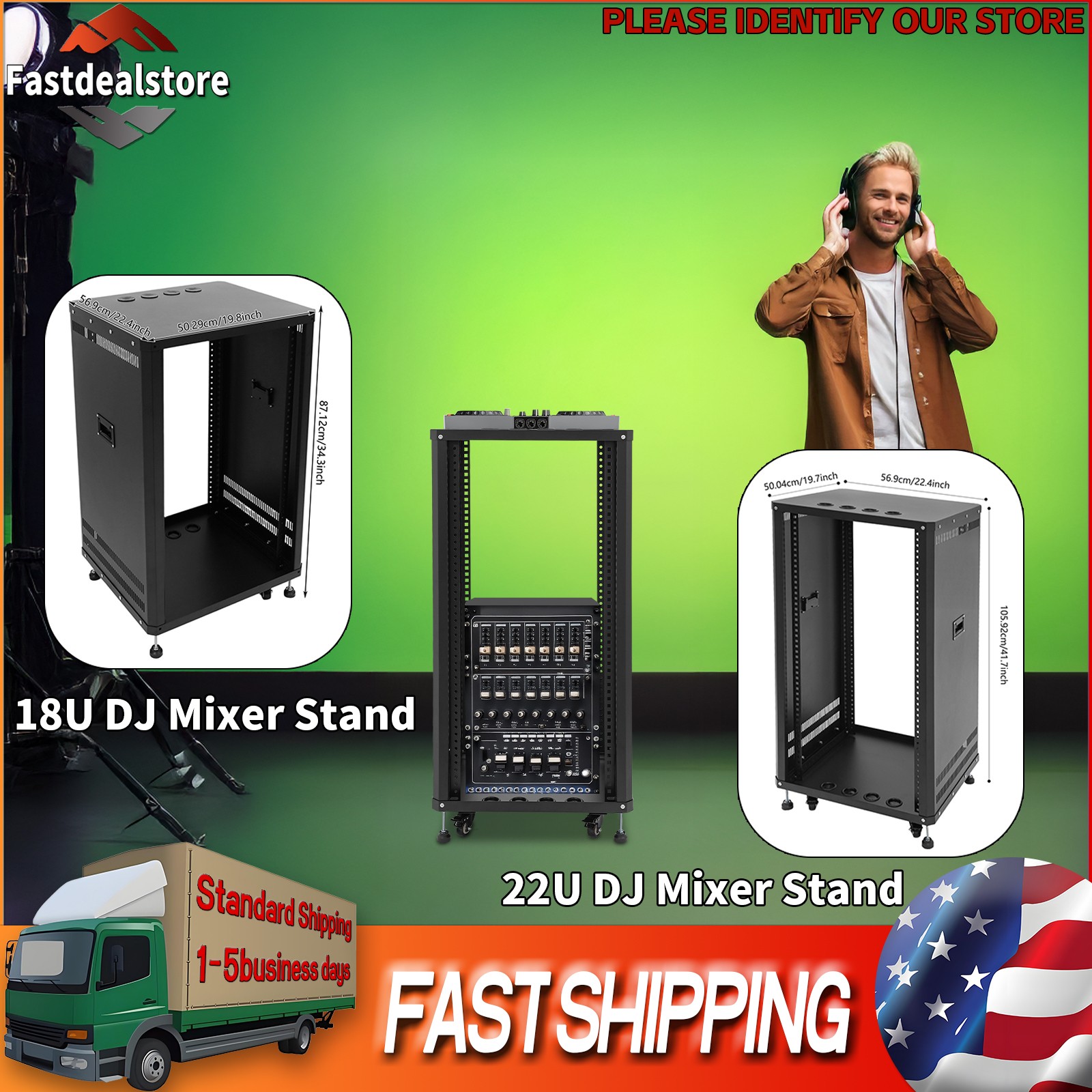 18U/22U DJ Mixer Stand Network Cabinet DJ Mixer Stand Audio Rack with 4 Wheels