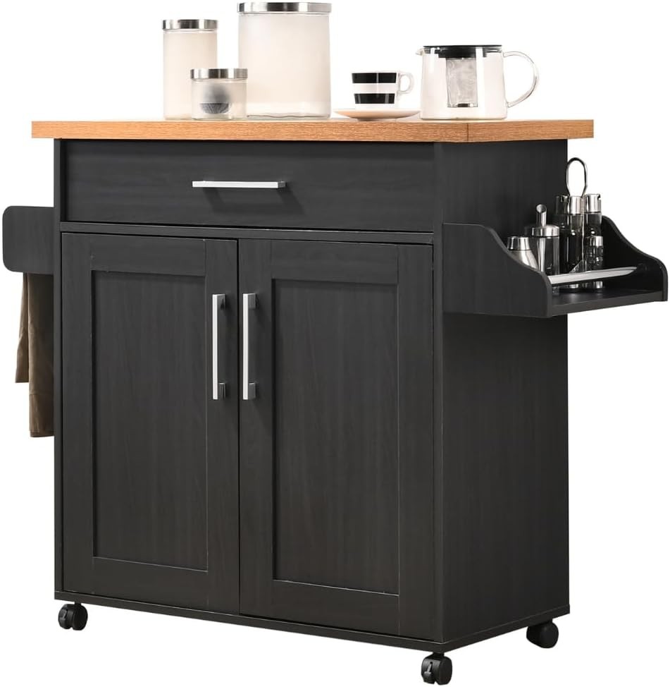 Rolling Wood Kitchen Island Cart W/ Spice Rack Towel Rack Utensil Drawer