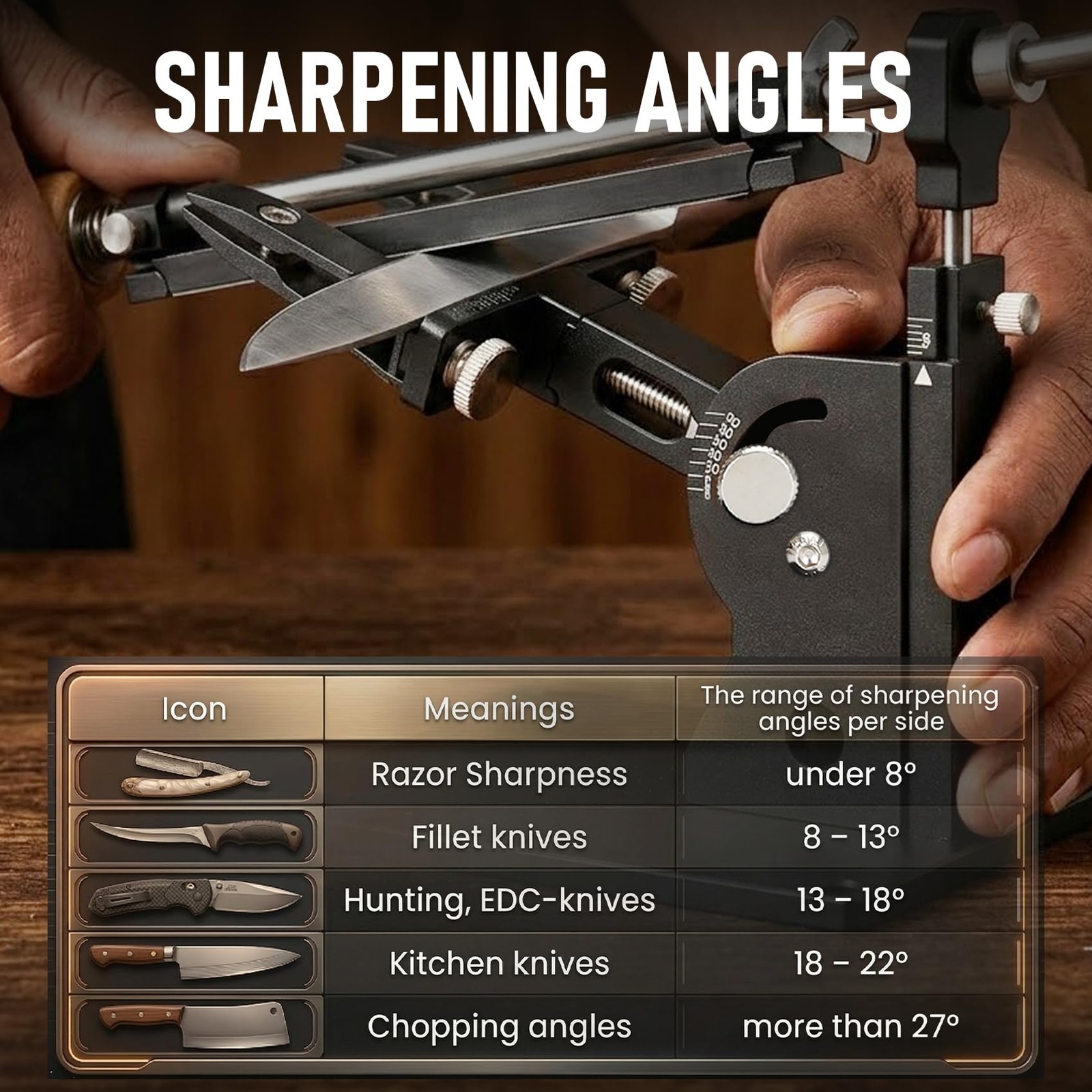 Professional Knife Sharpener System – Precision Adjustable Angle 15-30° – 3-S...