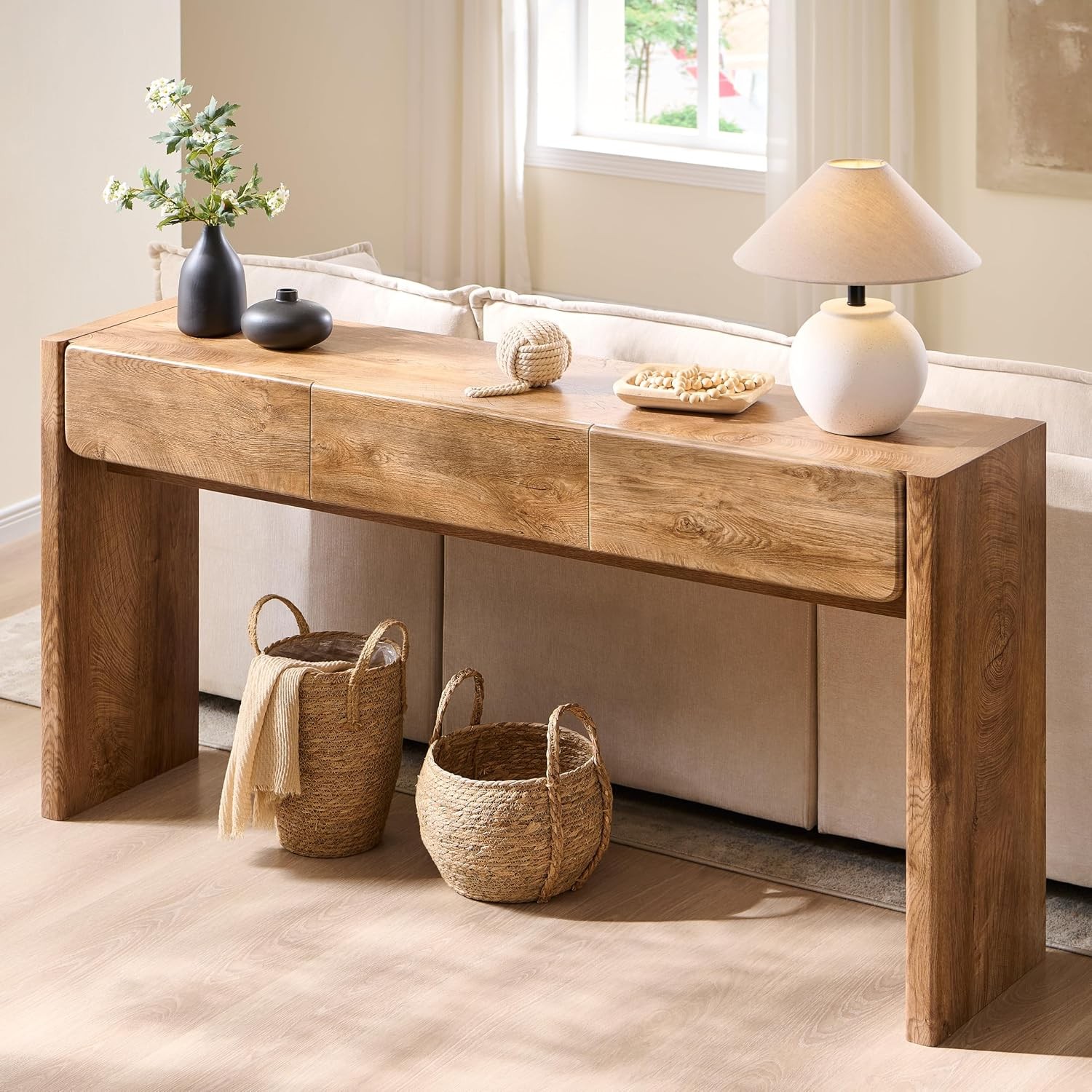 63'' Console Table W/ 3 Drawers Farmhouse Entryway Table W/ Rounded Corners