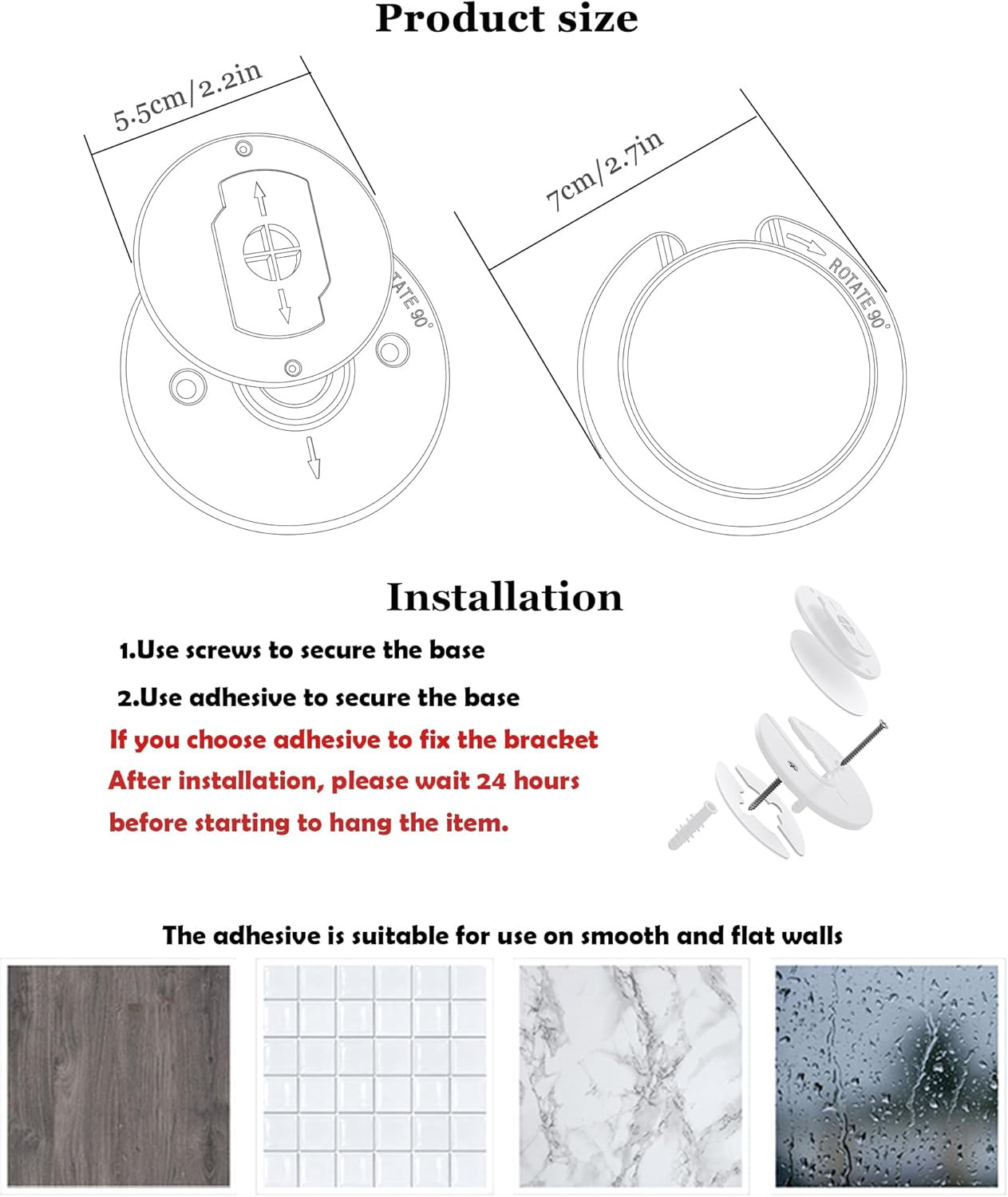 Adjustable Universal Tablet Wall Mount with 90° Swivel (2-Pack, White)