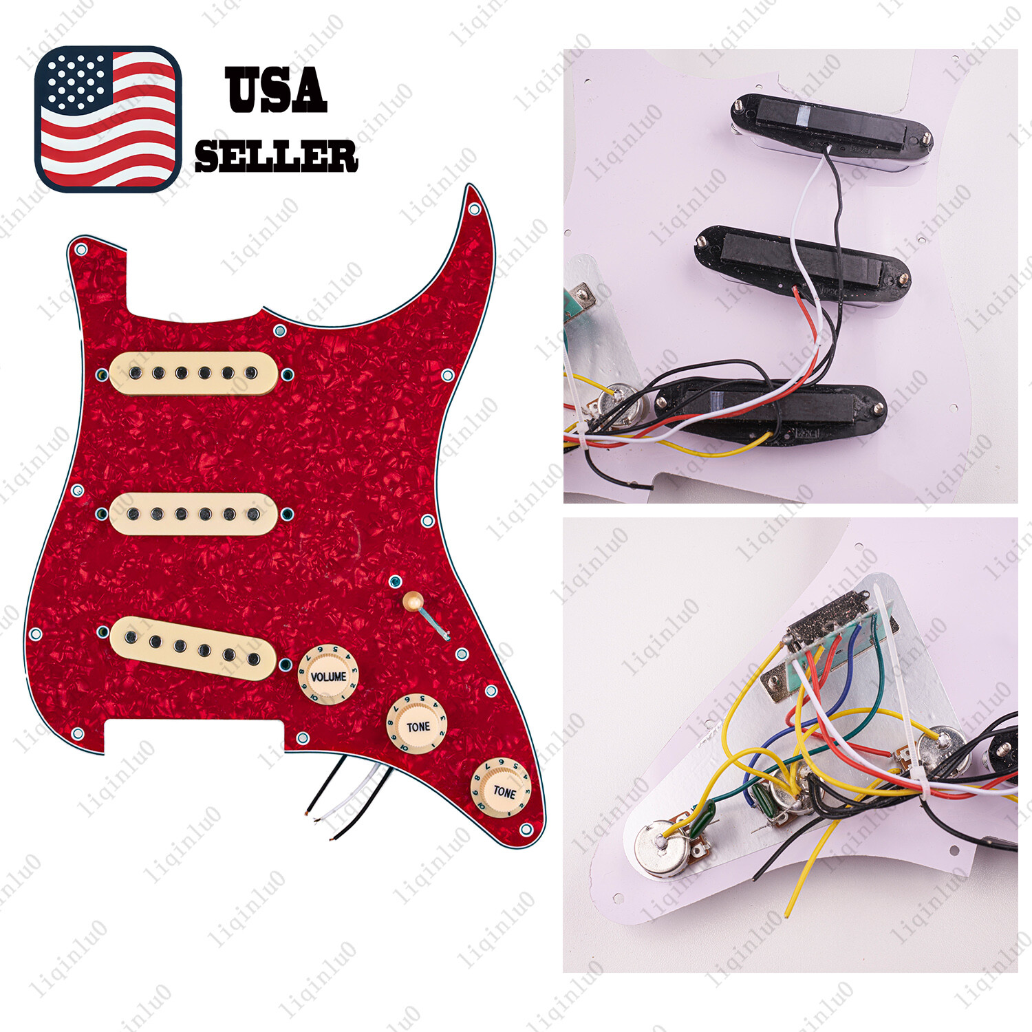 Prewired-Loaded SSS Pickguard Ceramic Pickups For Strat Red Pearl&Beige