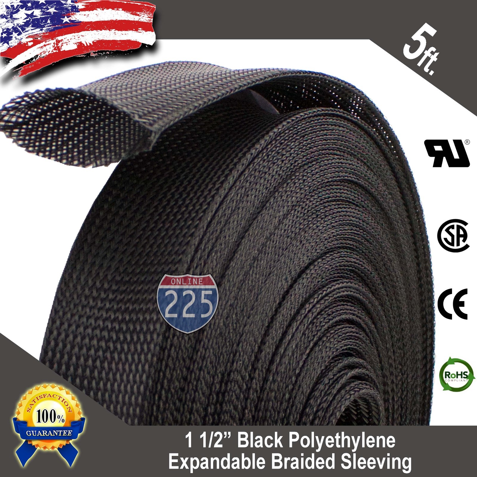 5 FT. 1 1/2" Black Expandable Wire Cable Sleeving Sheathing Braided Loom Tubing