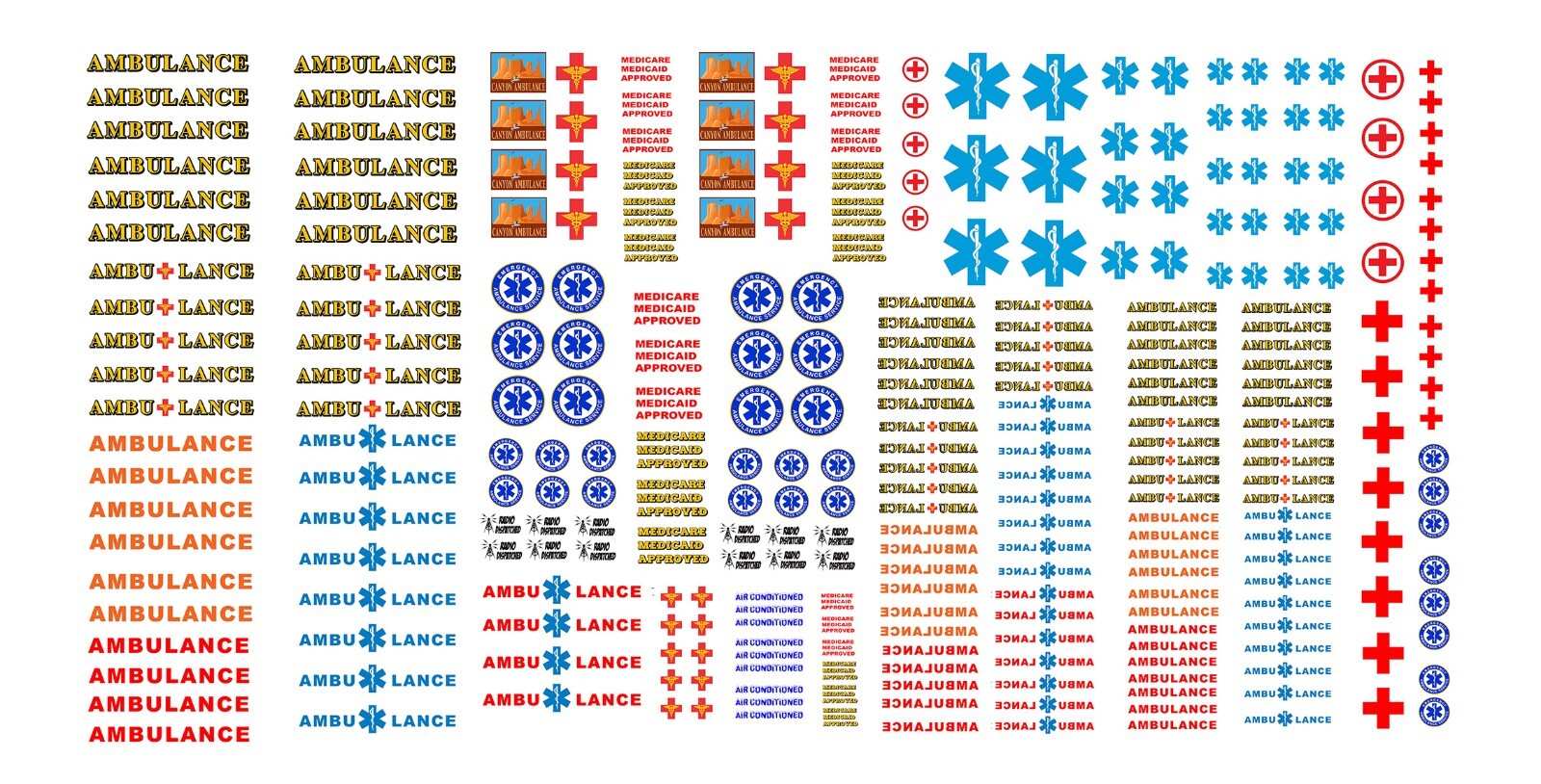 1:64 scale model ambulance waterslide decals