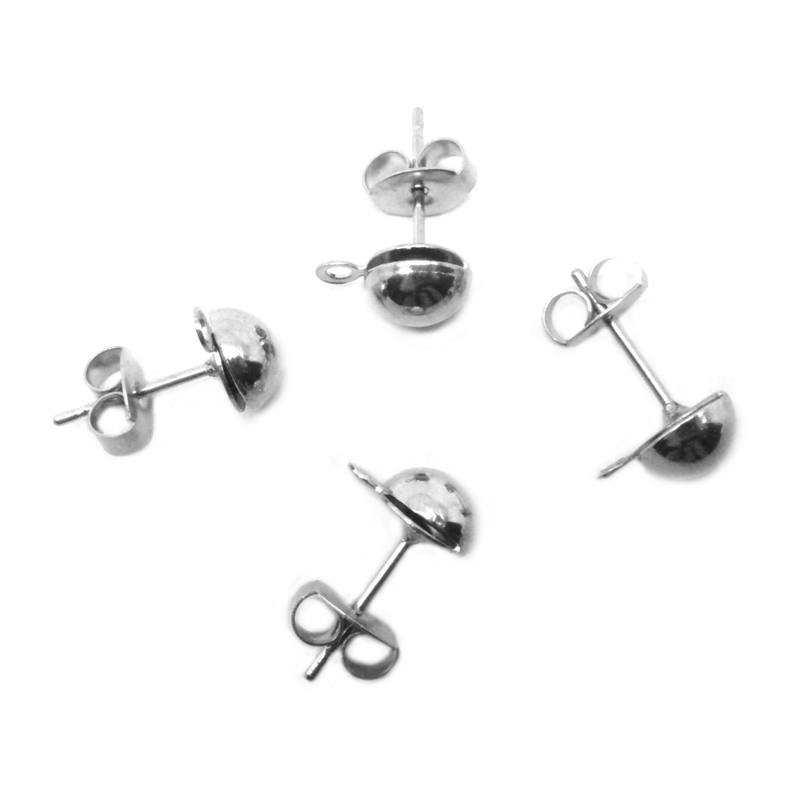 Vintage 1970s Stainless Steel Posts 6mm Half Ball w Loop +Ear Nuts 18 Pr (36 pc)
