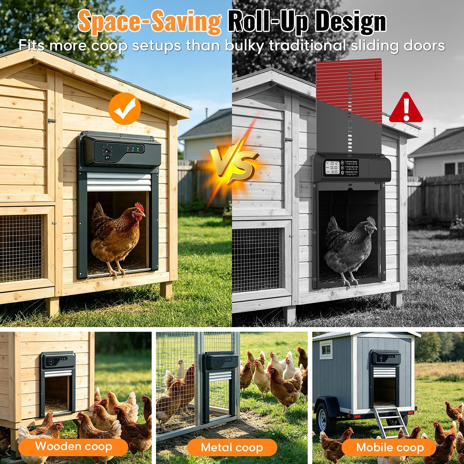 Automatic Chicken Coop Door with Timer and Remote Control, WiFi 1080P Camera ...