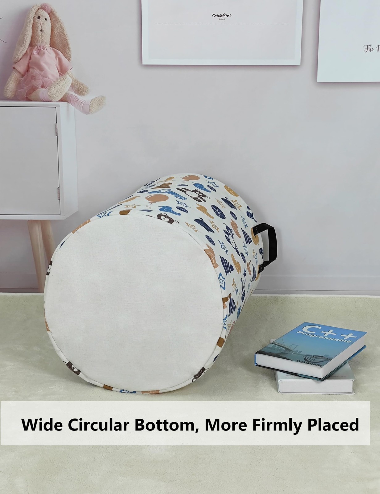 Large Round Collapsible Storage Basket Laundry Hamper Colorful Bear Decor