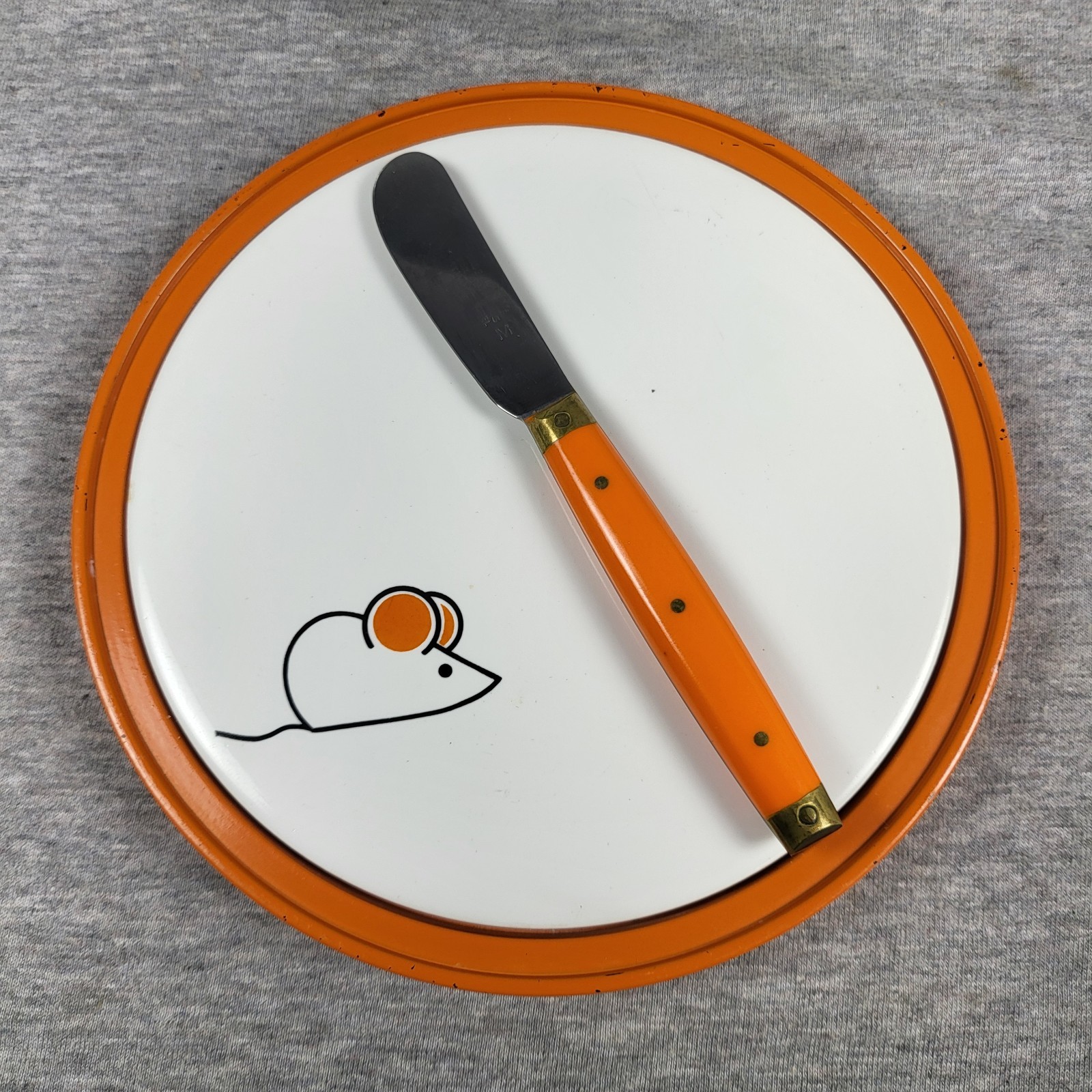 MCM Orange Bonniers made in France Cheese Knife Stainless Steel Blade With Tray