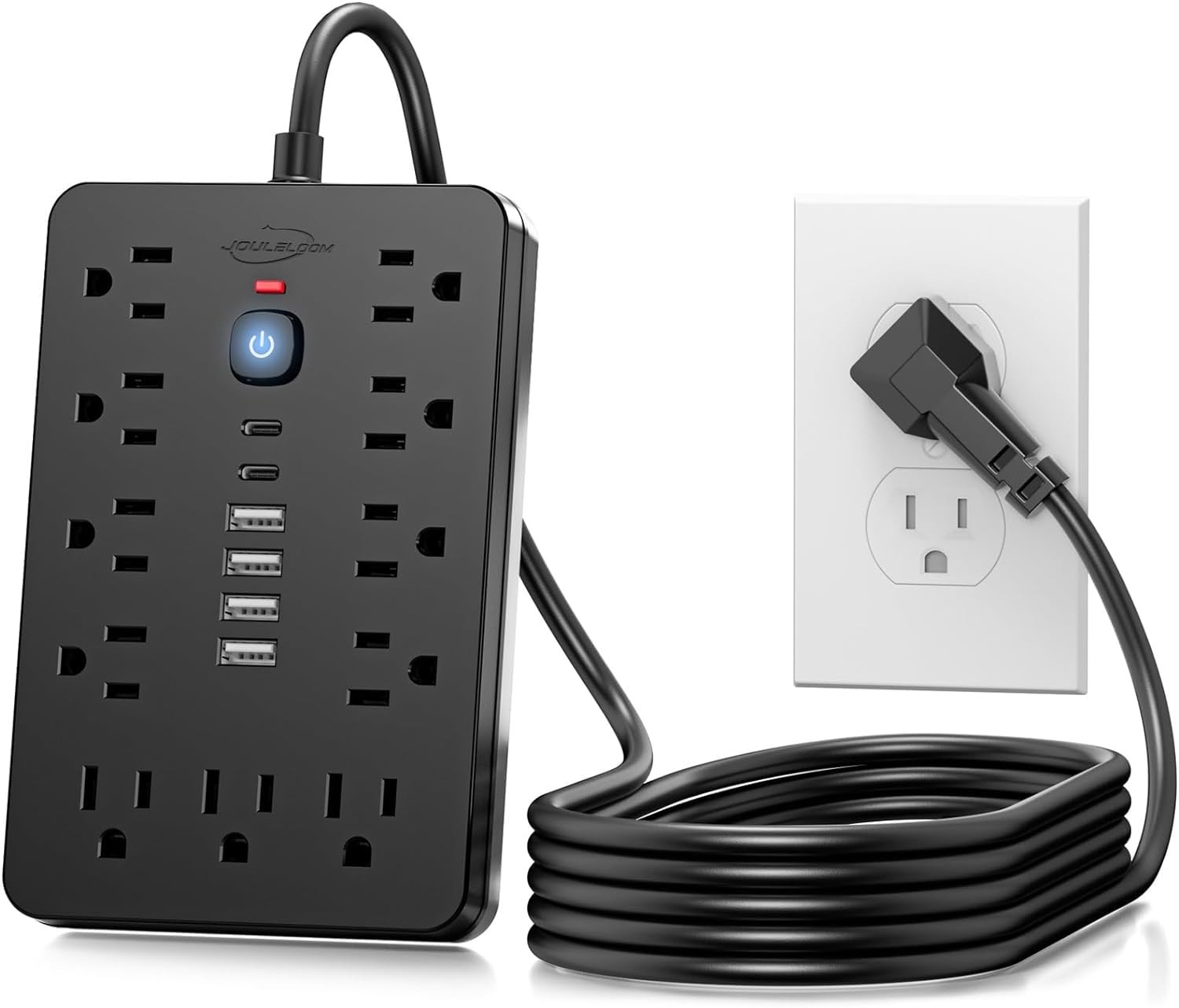JouleLoom 20 FT Flat Plug Surge Protector Power Strip,11 20 ft, Black
