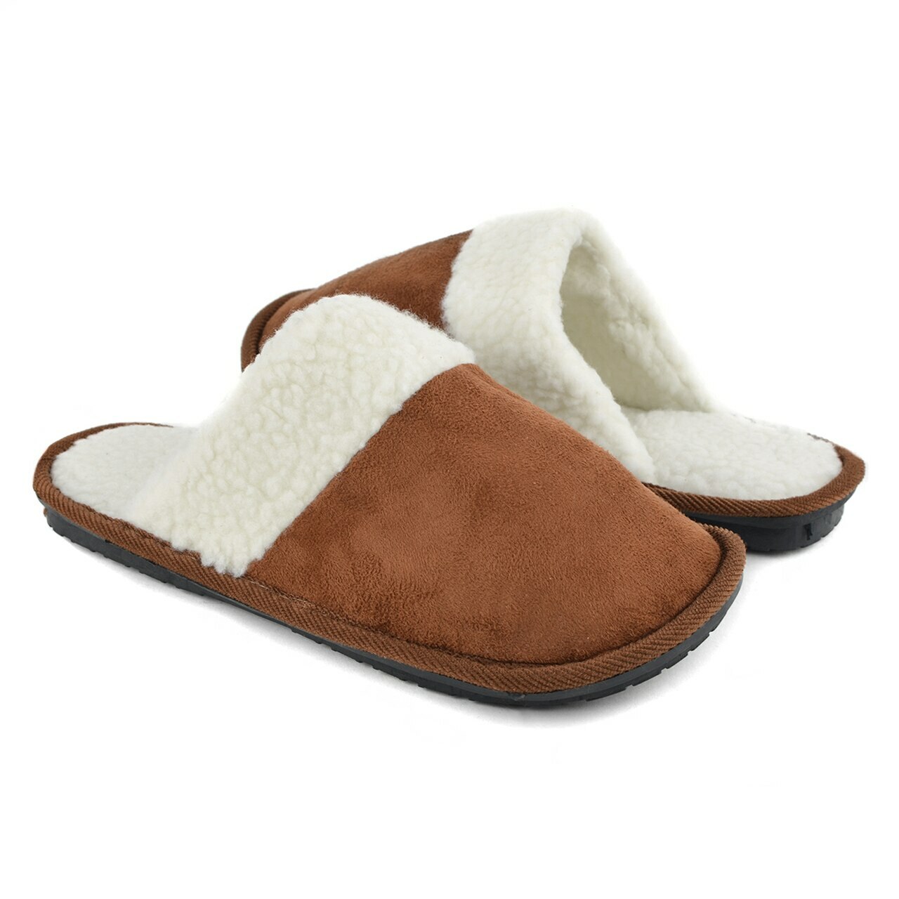 Men's Slippers Size SMALL 7-8 Brown W White Sherpa Lining Memory Foam NEW