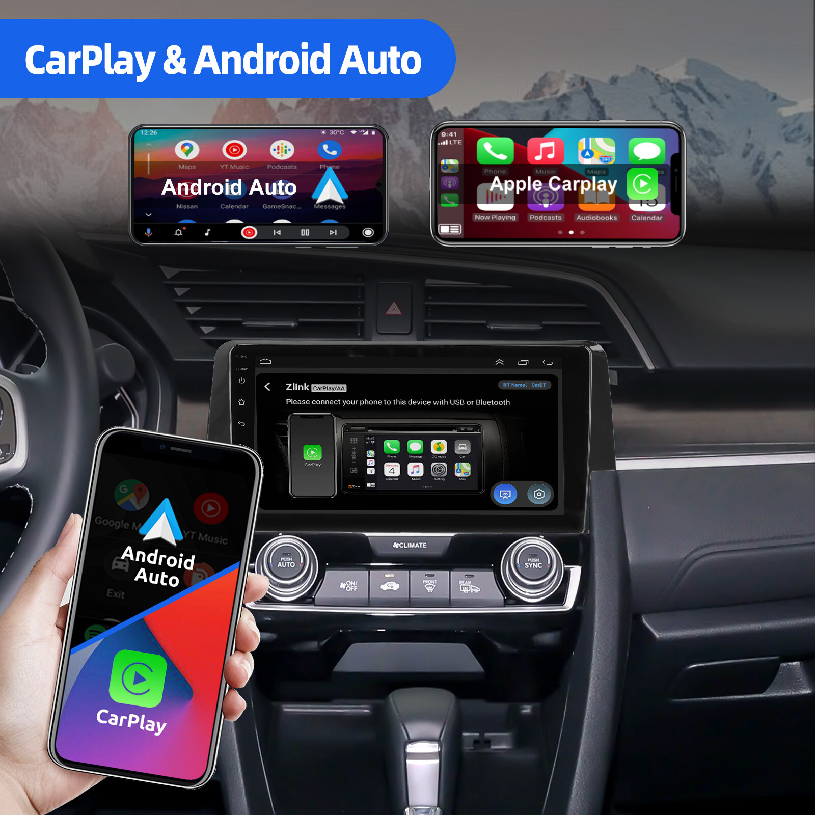 For Honda Civic 2016-2021 Apple CarPlay Android 13 Car Stereo Radio GPS WiFi