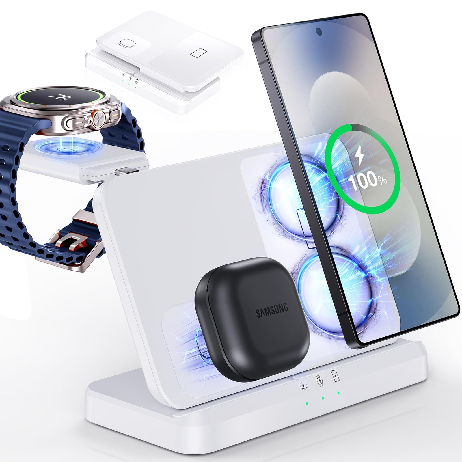 EGV Wireless Charger for Samsung – 3 in 1 Charging Station White