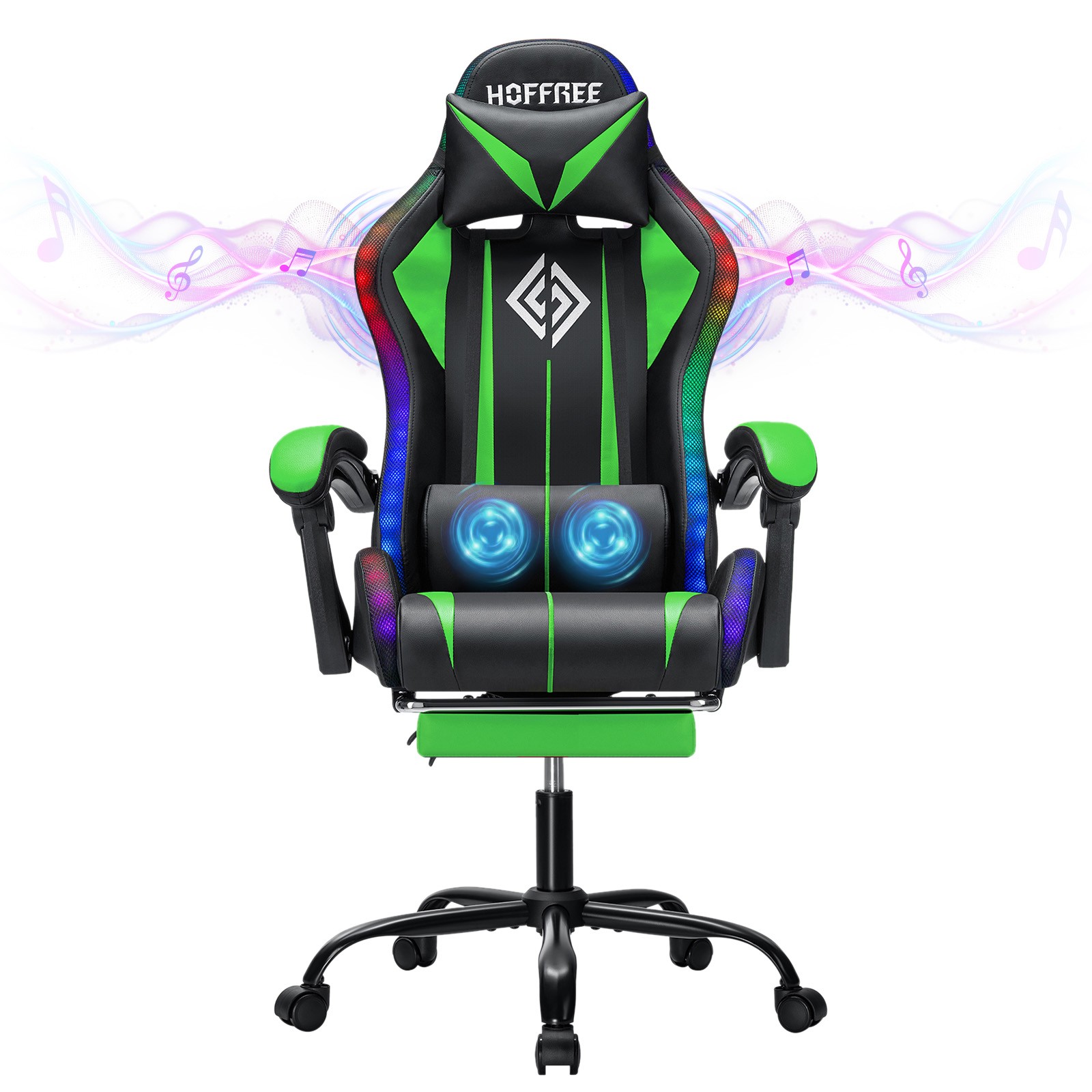 RGB Gaming Chair W/ Bluetooth Speakers Massage Ergonomic High Back W/Footrest US