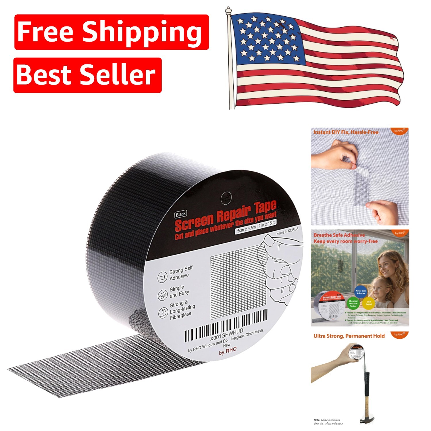 All-Weather Screen Repair Tape - 2in x 15ft Fiberglass Patch for Outdoor Use
