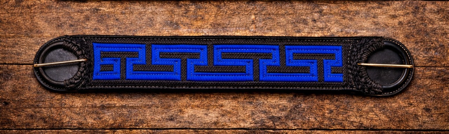 Black Blue Horse Cinch Belt 37" Greca Charro handmade Charreria Mexicana