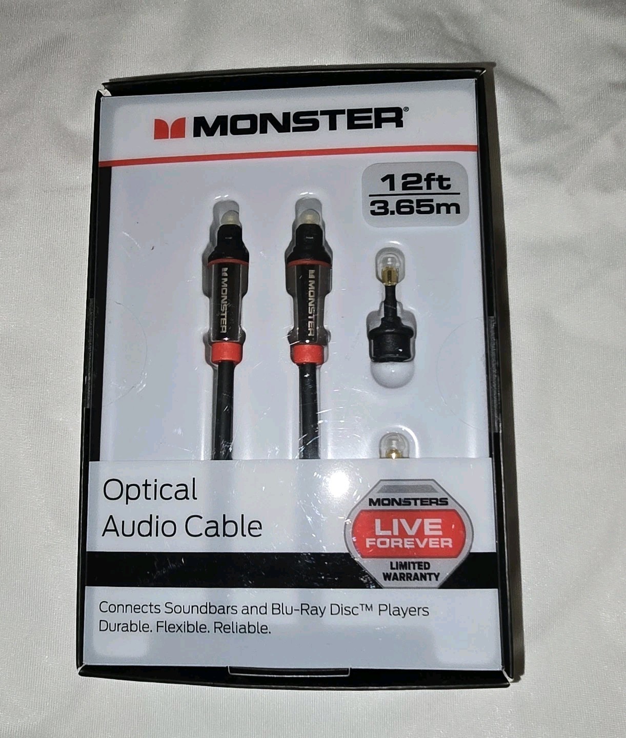 Monster 12-FT 3.65M OPTICAL AUDIO CABLE Connects Soundbars & Blu-Ray Players
