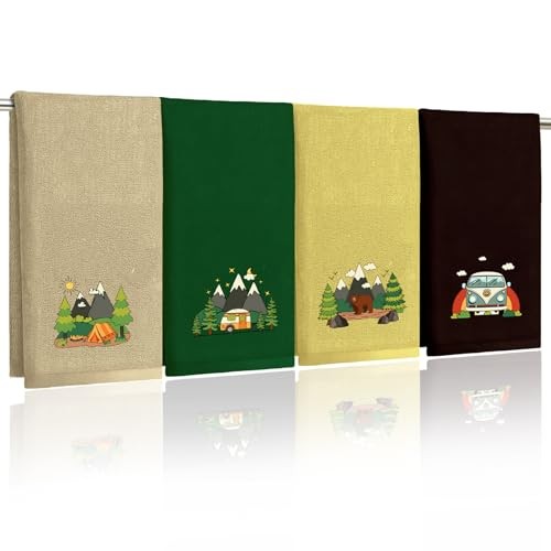 4 Pcs Towels Camp Cotton Towel Set 29 x 13.3 Inch Camper Embroidered Camping