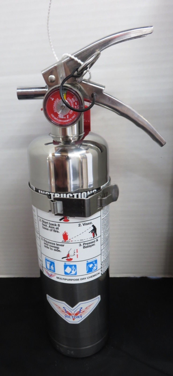 🎯2026-2 ½ lb. CHROME/STAINLESS STEEL ABC FIRE EXTINGUISHER W/VEHICLE BRACKET