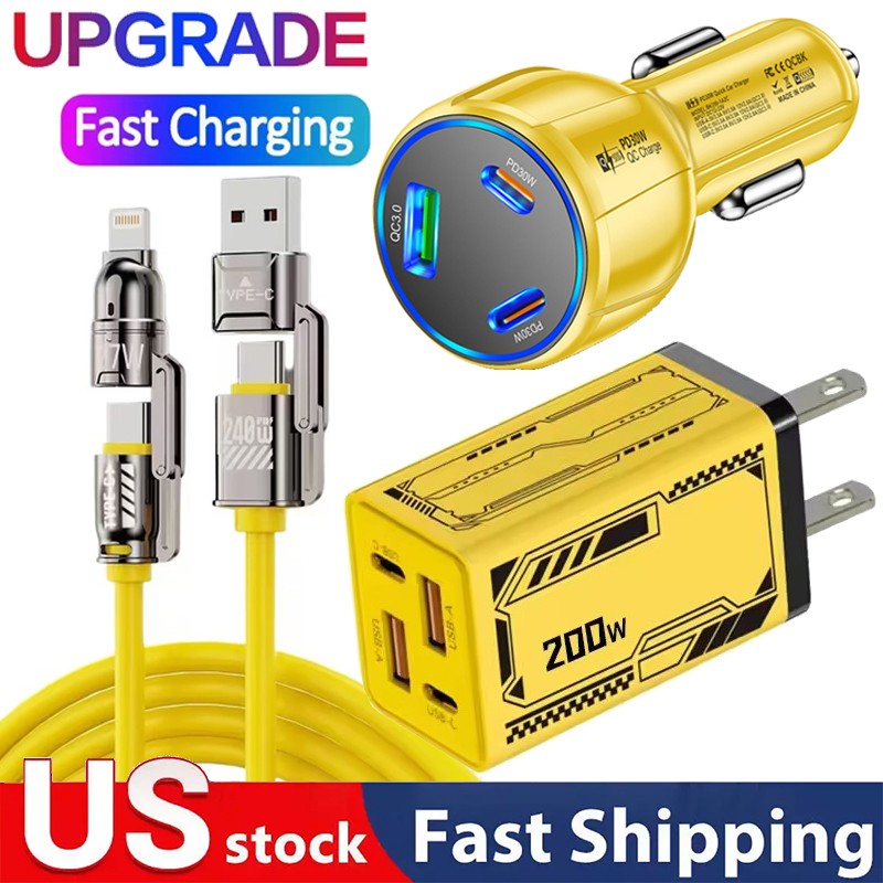 200W Super Fast Charging USB Type C Wall/Car Charger For All Cell Phone iPad
