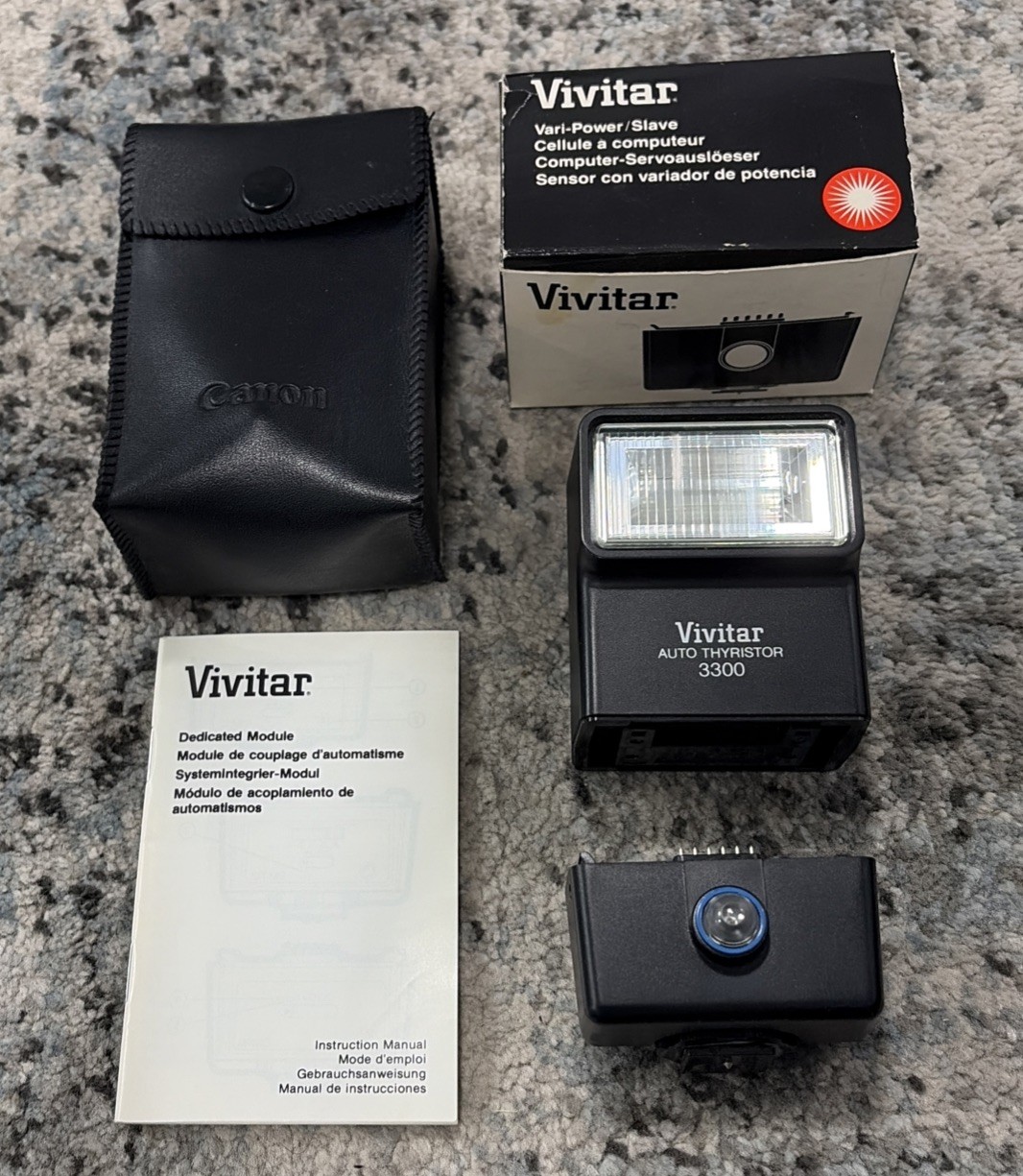Vivitar Auto Thyristor 3300 Flash + Vari-Power/Slave Module Tested w/ Box Manual