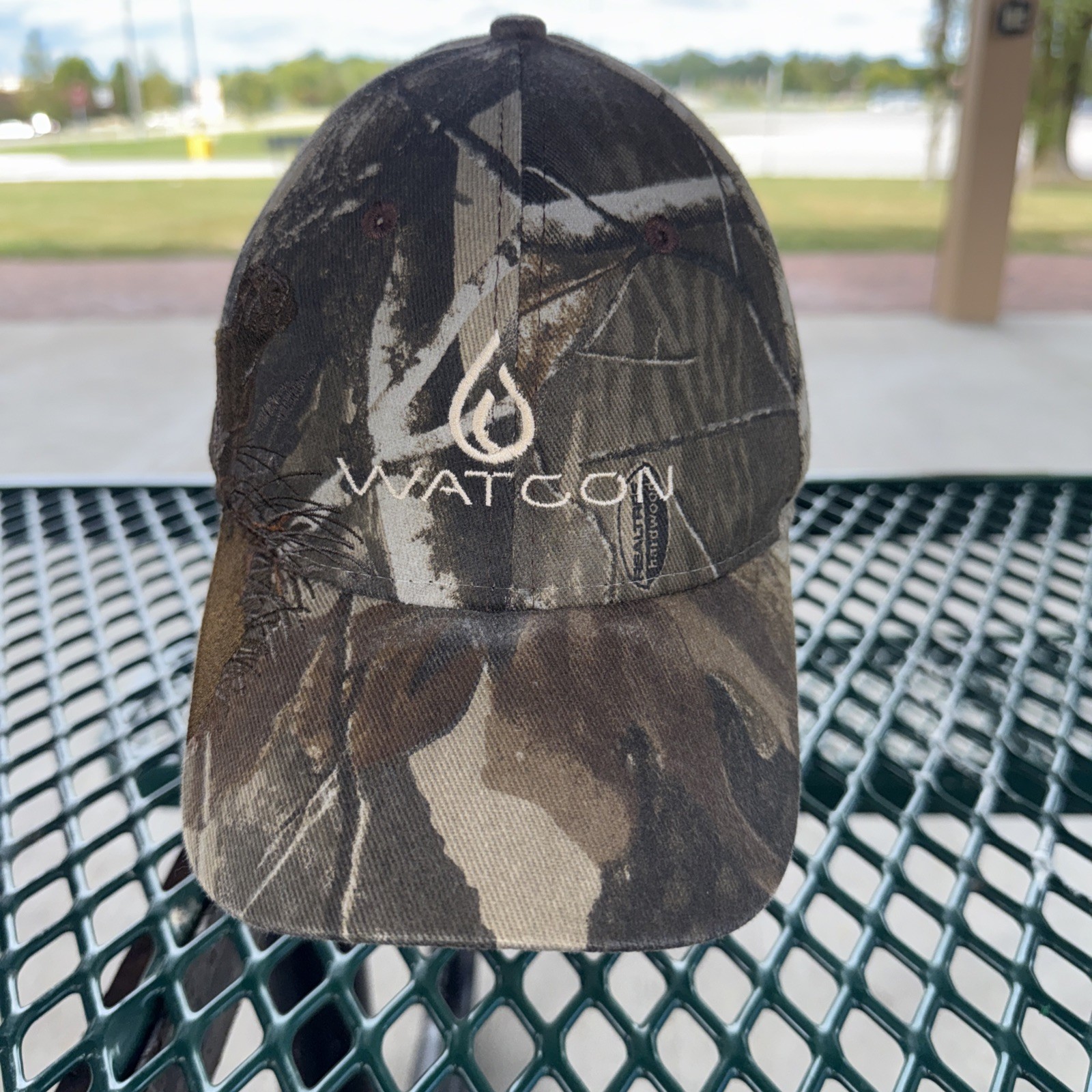 WATCON & Logo on Dog in Field Brown Camouflage Hat Cap Brush Cotton Hook Loop