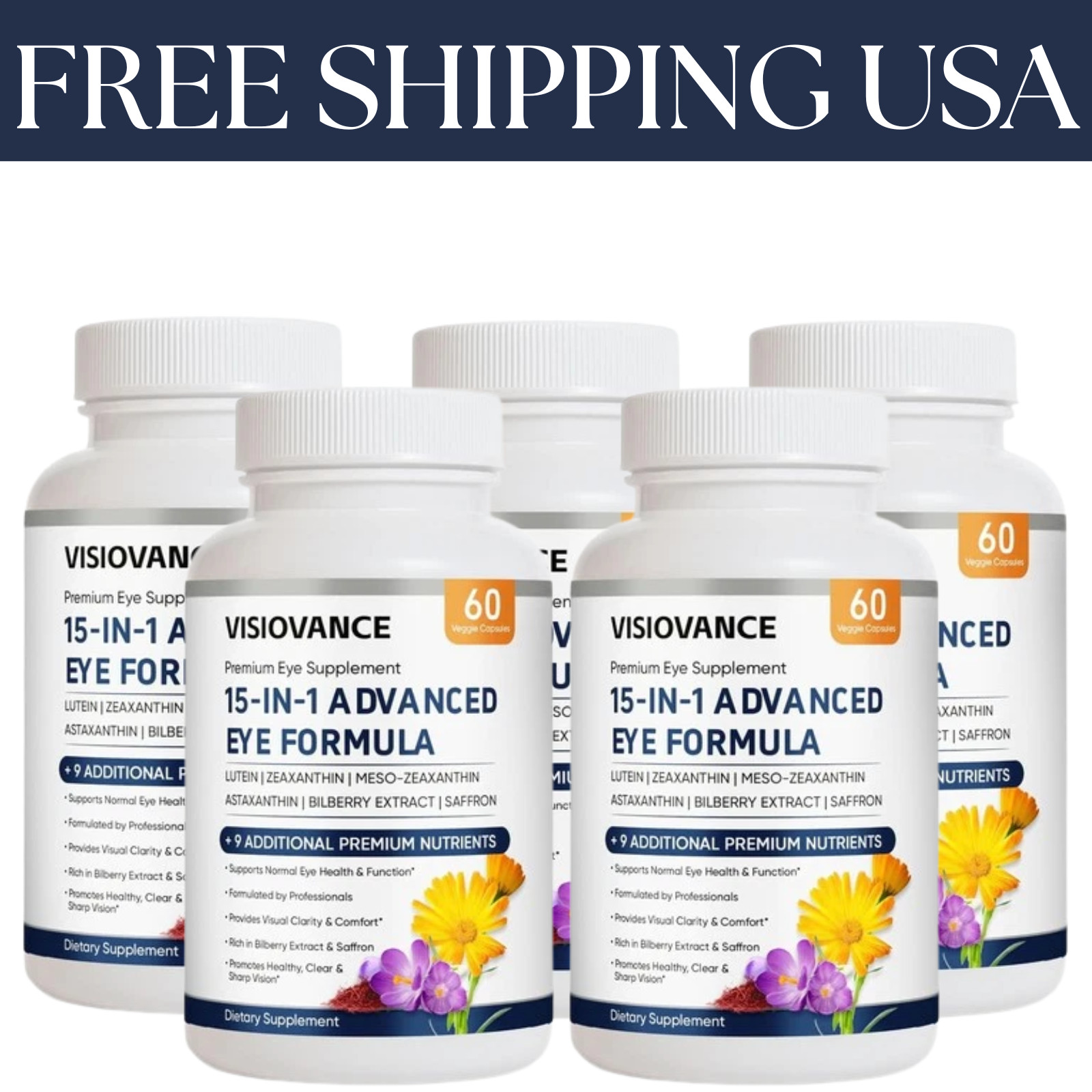 (5 Pack) VisioVance 15 in 1 Advanced Eye Formula - Neurobella Eye Formula USA