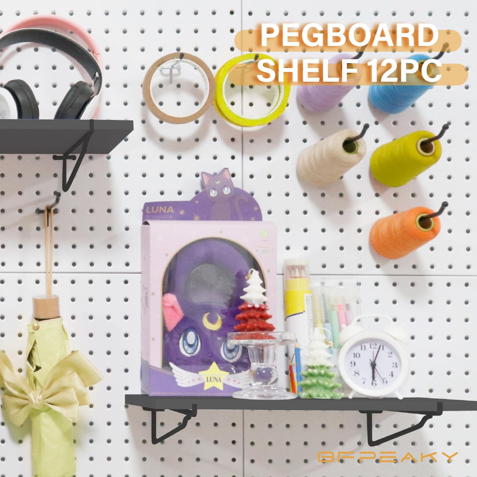 4 PCS Black Pegboard Shelf Set Versatile Wood Shelving Storage Organization