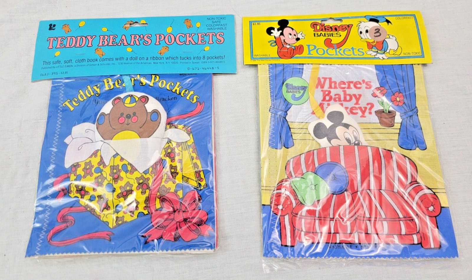 2 VINTAGE SEALED CLOTH BOOKS DISNEY BABIES & TEDDY BEARS SEALED NEW 1985 NY NY