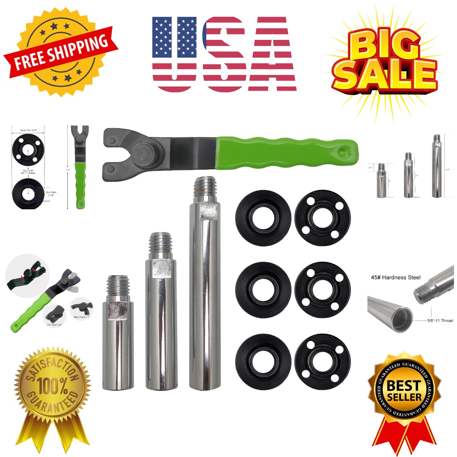 5/8"-11 Angle Grinder Extension Shaft Connecting Rod with Grinder Adjustable ...