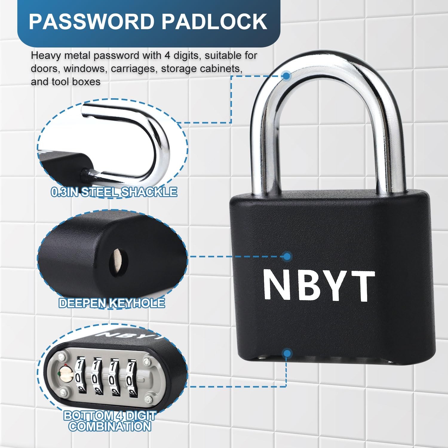 NBYTSecure Your Belongings with NBYT Combination Short Shackle, Black
