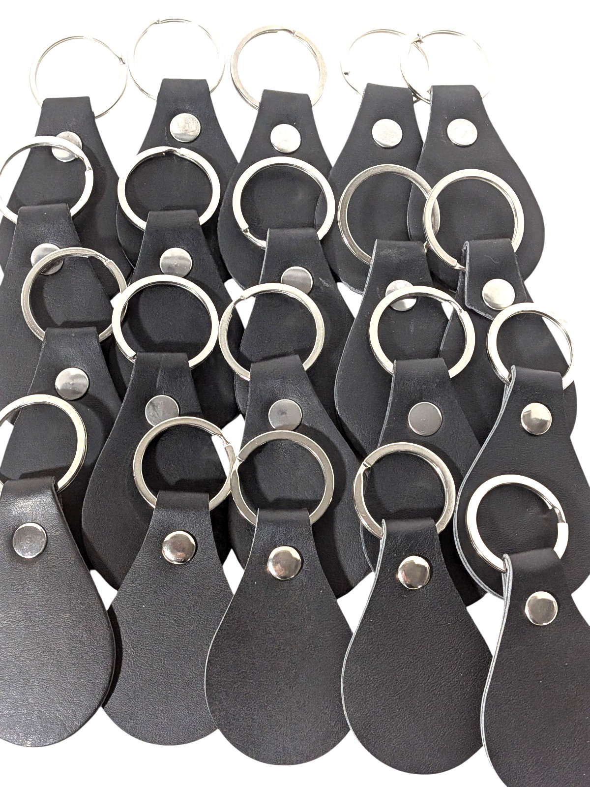 20 Pcs Black Leather Teardrop Keychains, Bulk- FREE SHIPPING!
