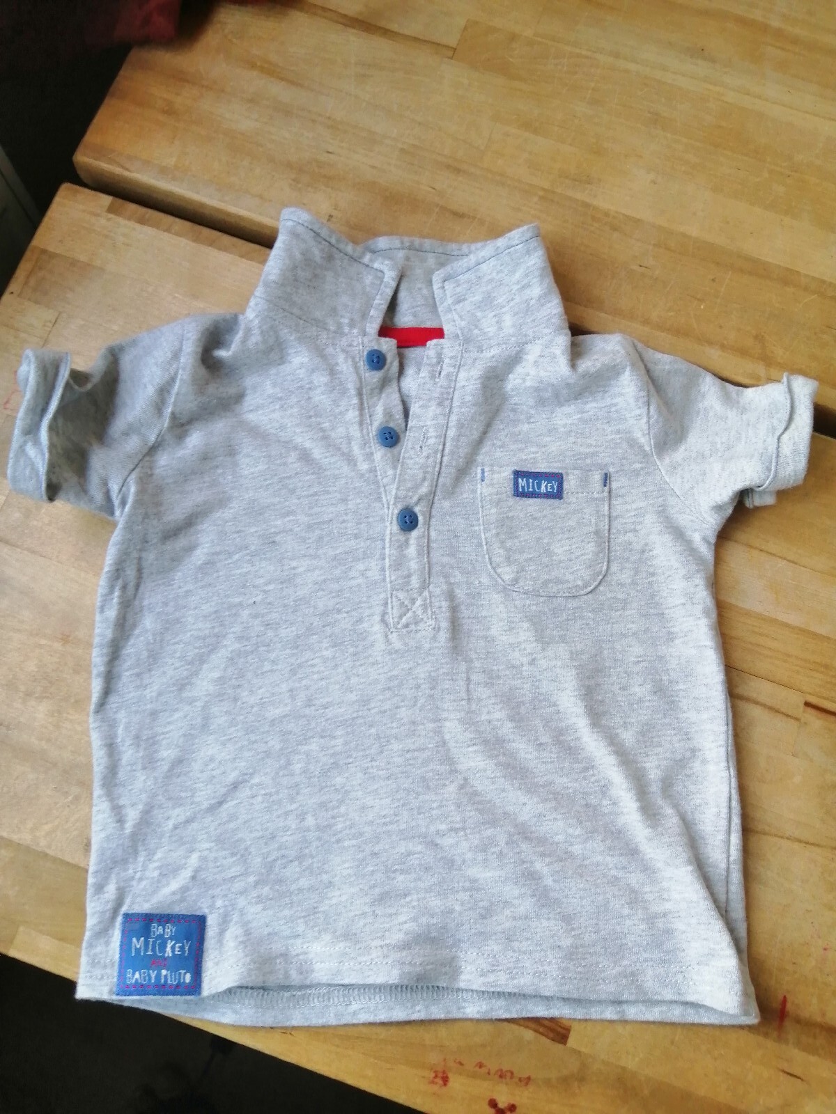 Disney Baby Mickey Mouse Baby Pluto Grey Polo Shirt 9-12 months WASHED/CLEAN VGC