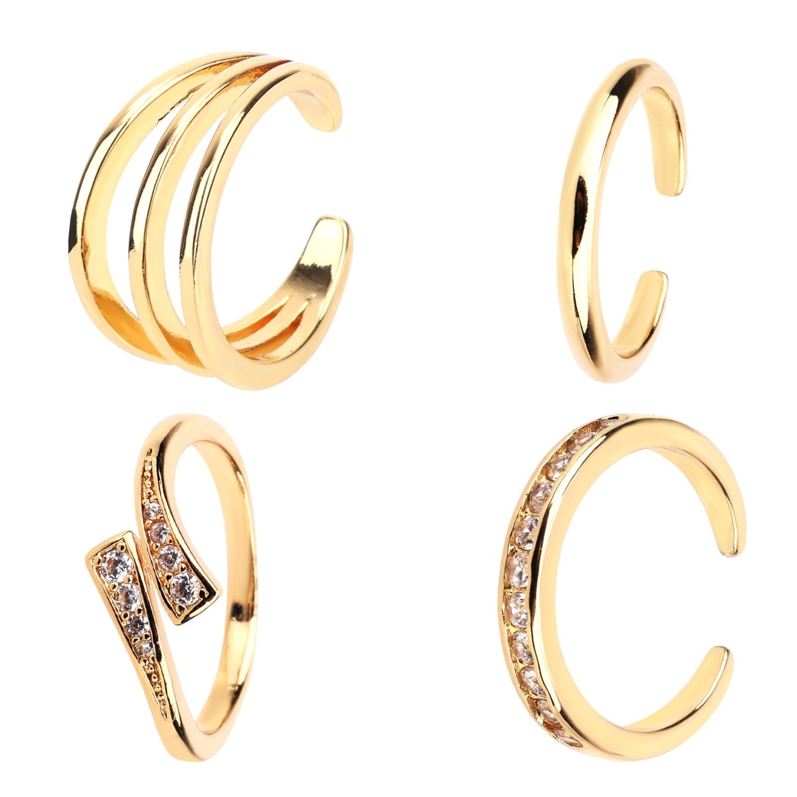 4pcs Toe Rings for Women, Adjustable Open Toe Rings Set Minimalist CZ Triple ...
