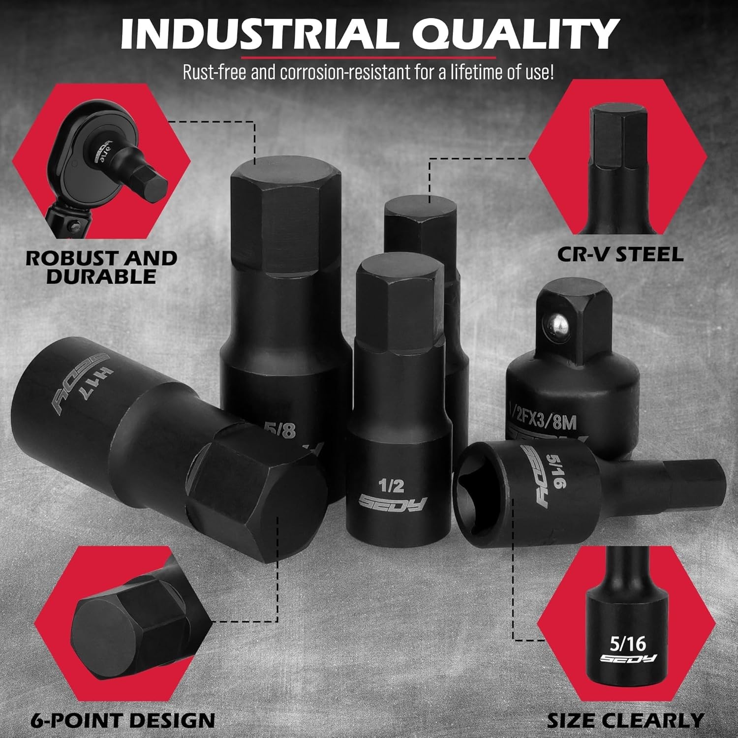 Hex Bit Impact Socket Set 36-PC with 4 Adapters, 1/4" 3/8" 1/2" Drive Master