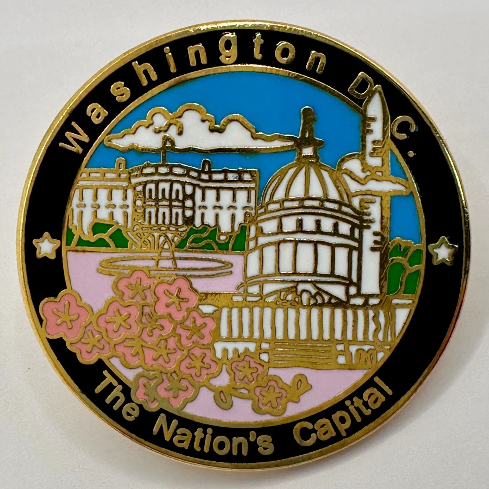 Washington DC Cherry Blossom Lapel Pin Brooches Enamel White House Capitol 1.12"