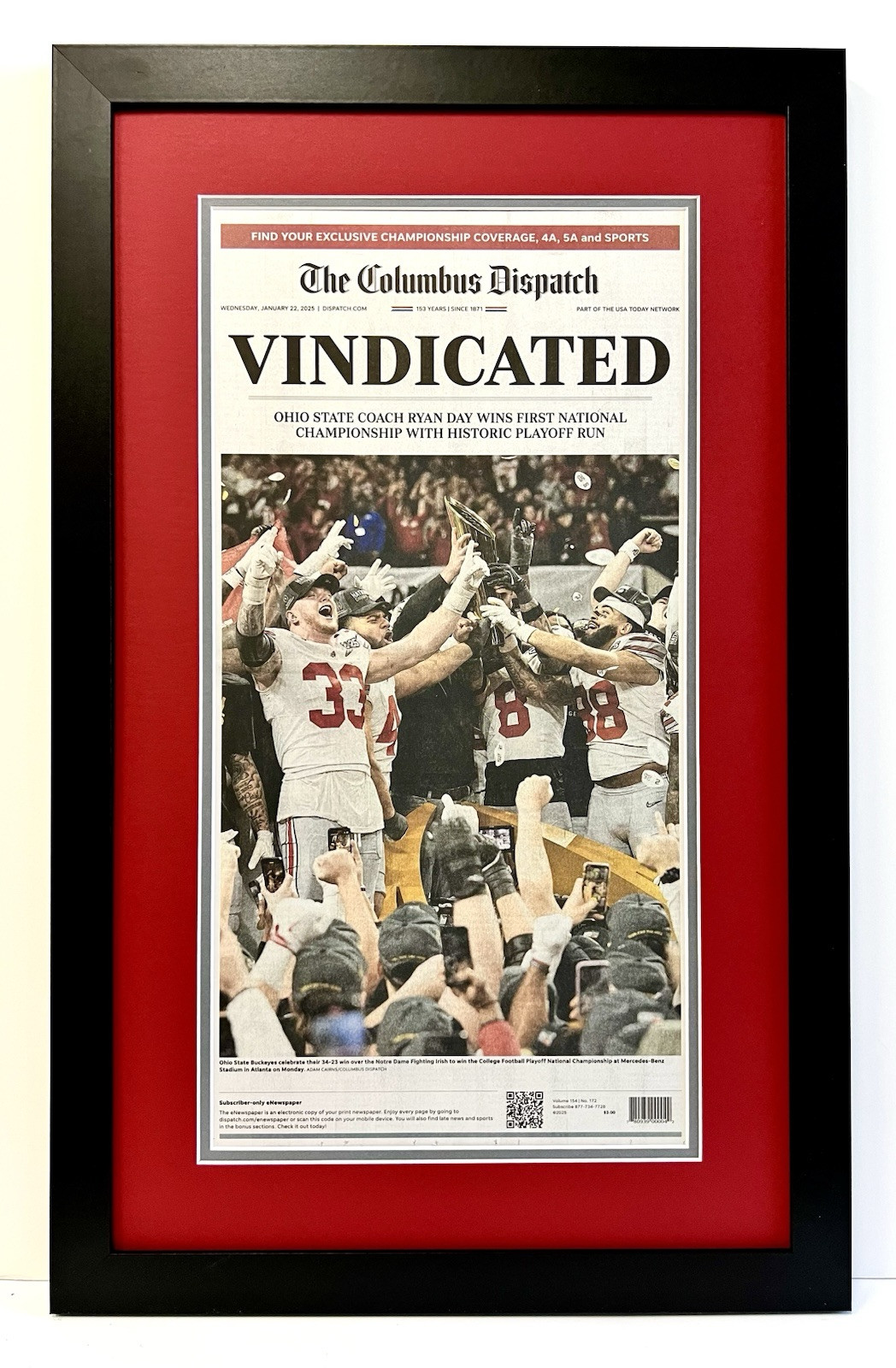 2024-2025 Ohio State Football CFP National Championship REAL Framed Newspaper