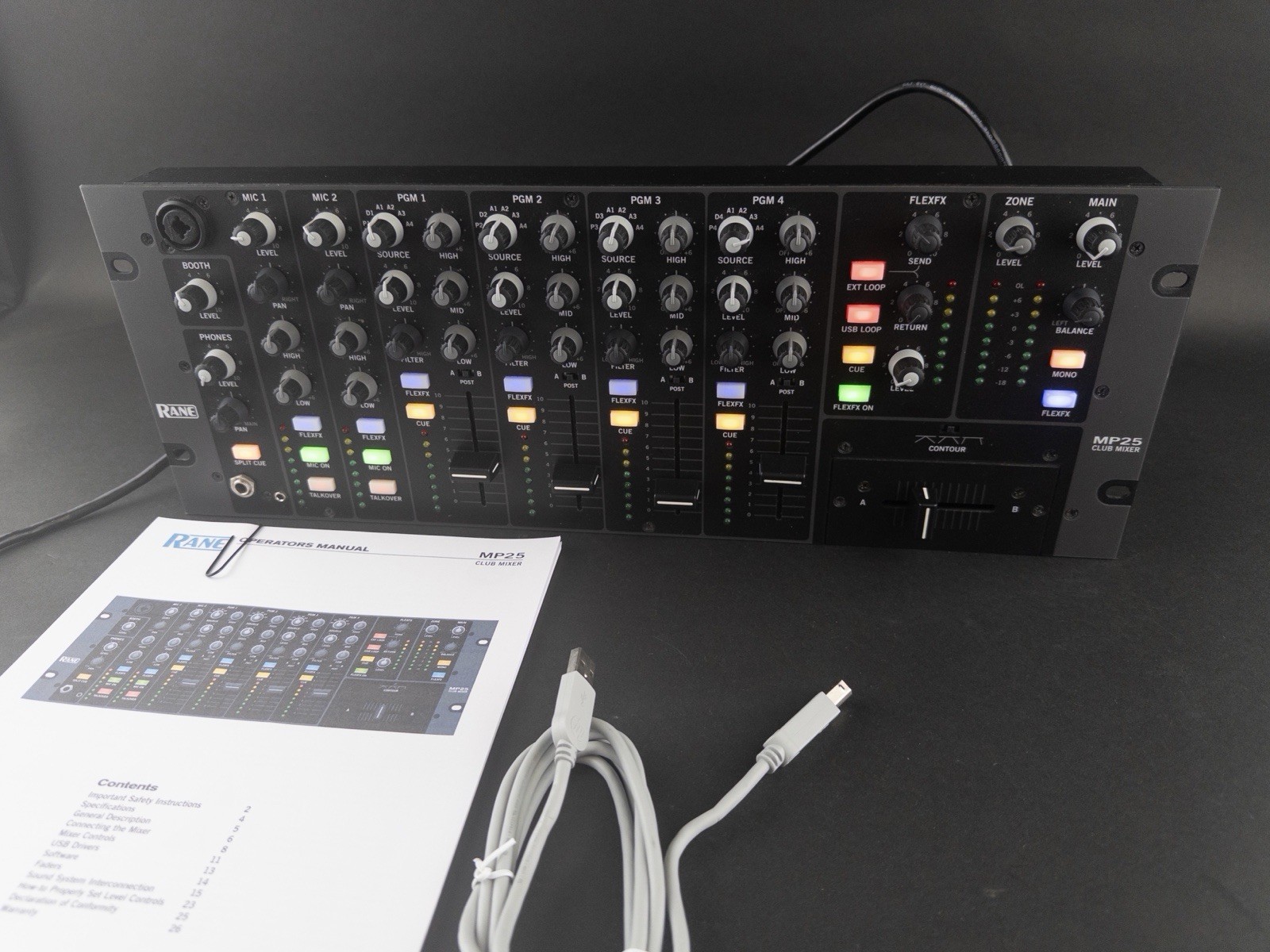Rane MP 25 4-Channel Club DJ Mixer with USB 19" Rack Mount Tested Works