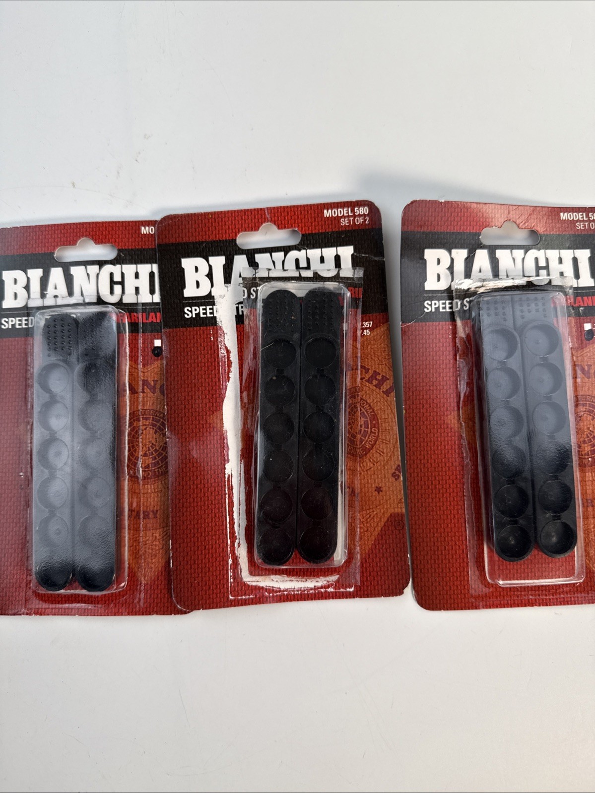 Lot Of 3  packs of 2 Bianchi Speed Strips for .44/.45, each holds 6-rounds.