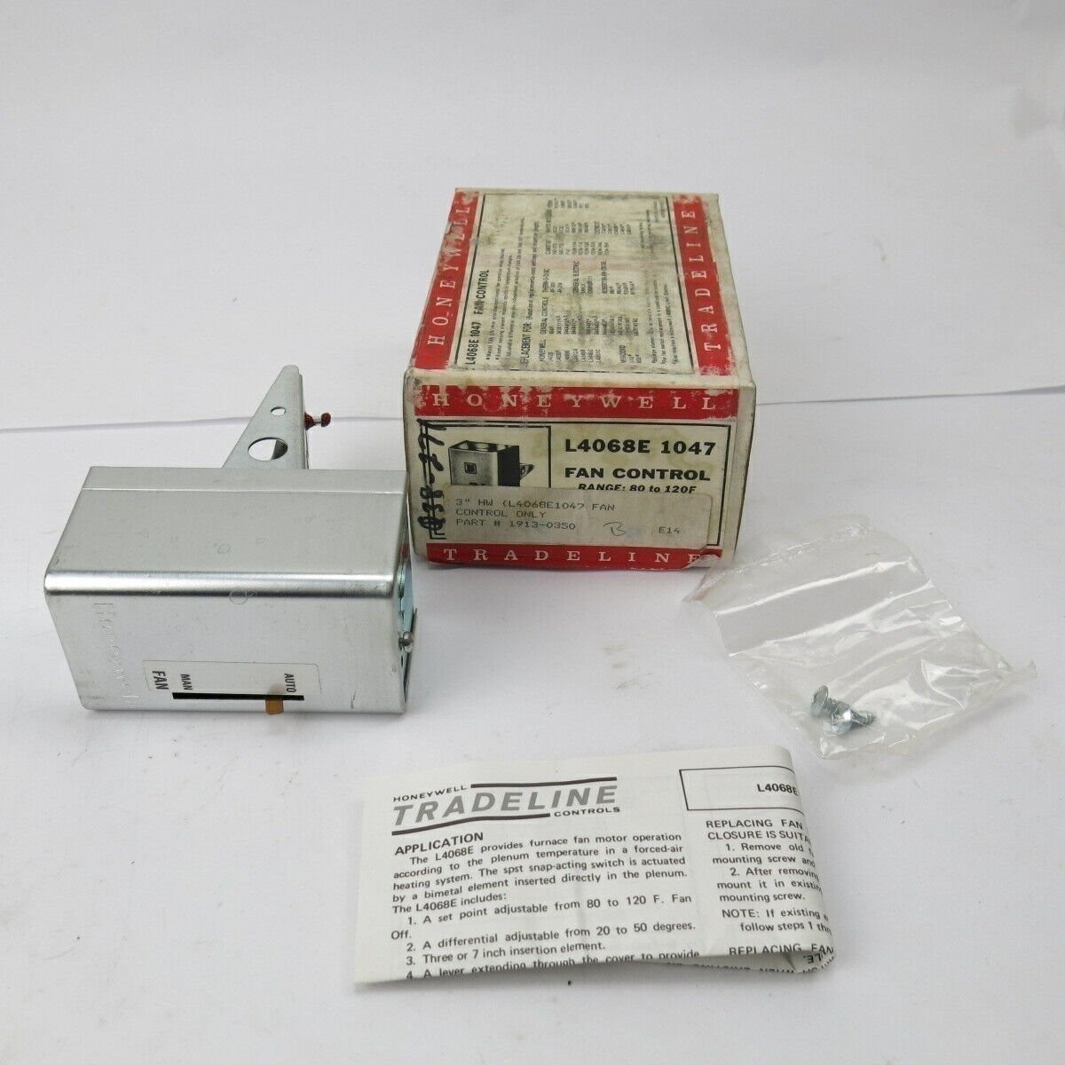 Honeywell L4068E 1047 Fan Control, Range: 80 to 120F, 3" HW New