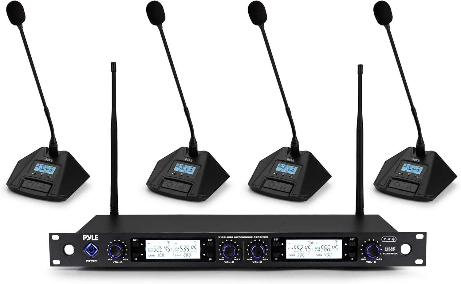 4-Channel UHF Wireless Microphone System with 300Ft Range for Events