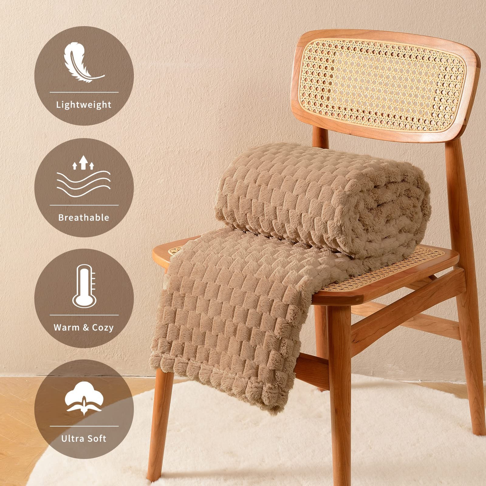 Camel Fleece Throw Blanket Couch 300GSM Soft Plush Fuzzy 40x50 Inch