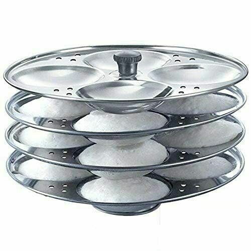 Idli Stand Steel Cooker Stainless Plates  Idlis Maker Mini Silver 4Rack 16Idli