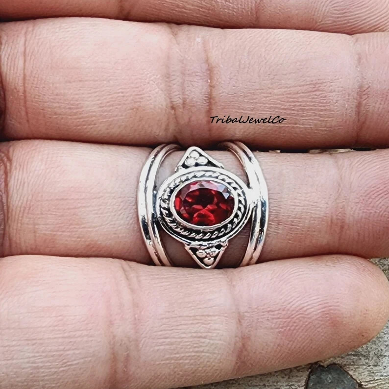 Garnet Gemstone Ring Gift for women, 925 Sterling Silver for her, , All Size