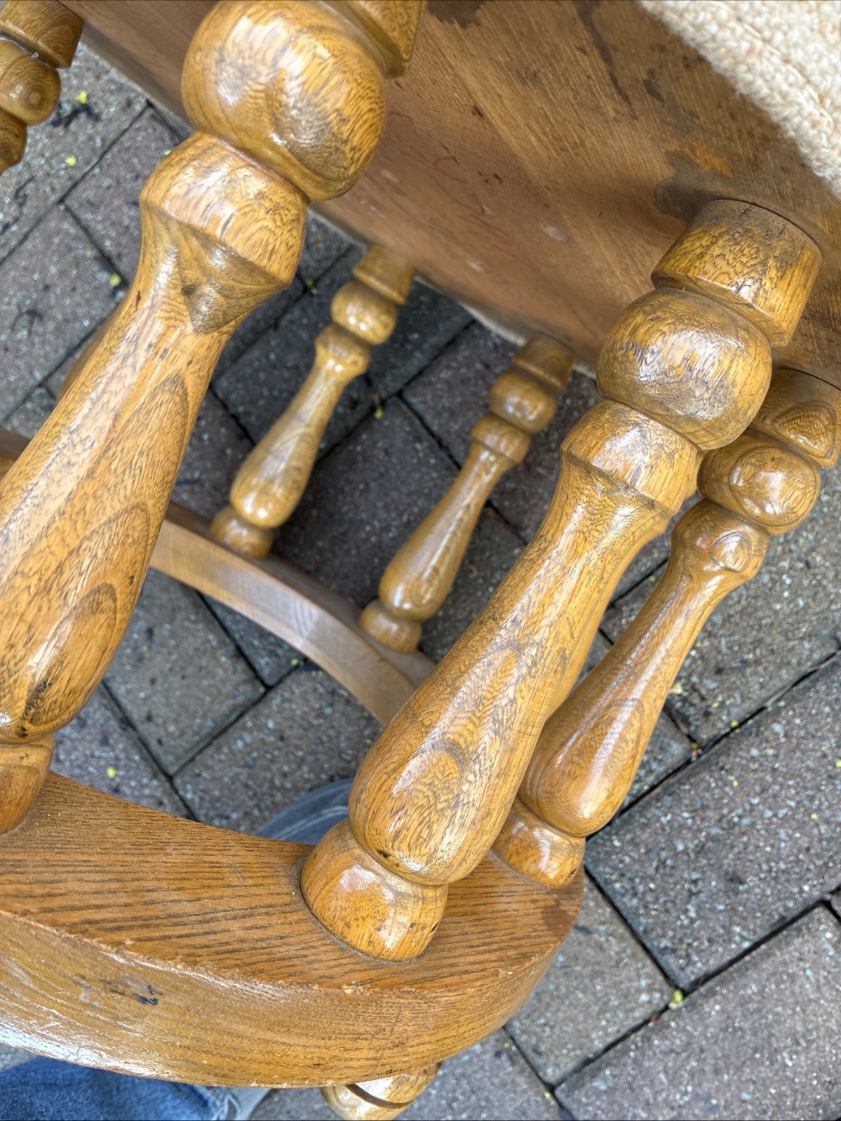 Antique Turned Spindle Oak Foot Stool Bench Dated ‘68 Sturdy