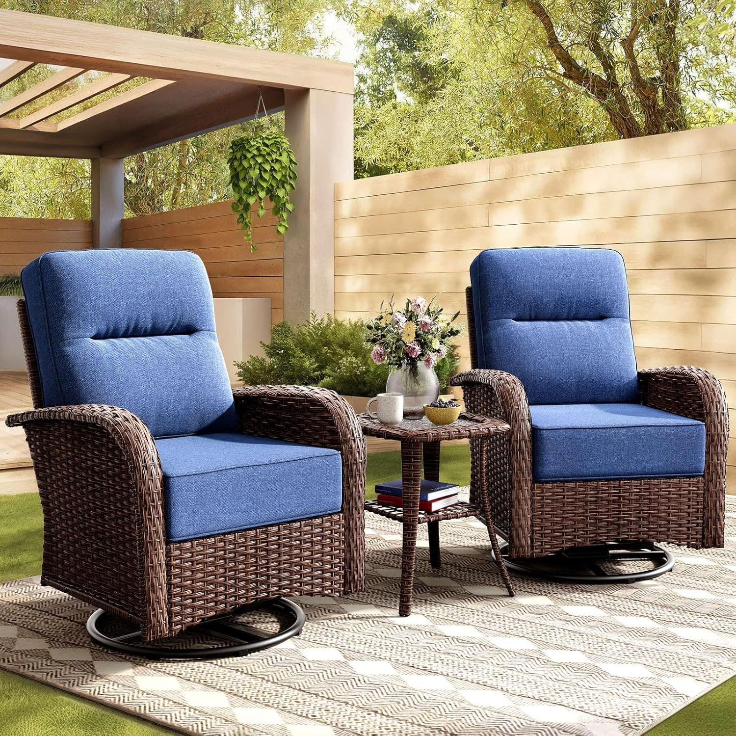 3-Piece Wicker Patio Furniture Set with 6" Thick Cushions, Weather-Resistant Hig