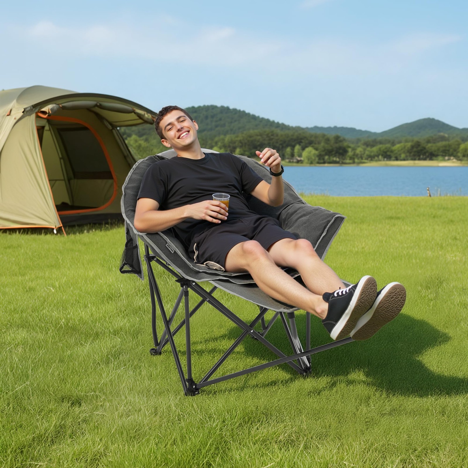 Oversized Padded Comfy Camping Chair with Removable Footrest，Weight Capacity ...