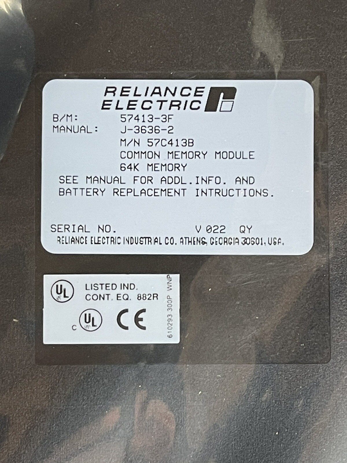 RELIANCE ELECTRIC COMMON MEMORY MODULE 57413-3F / MANUAL J-3636-2 NIB