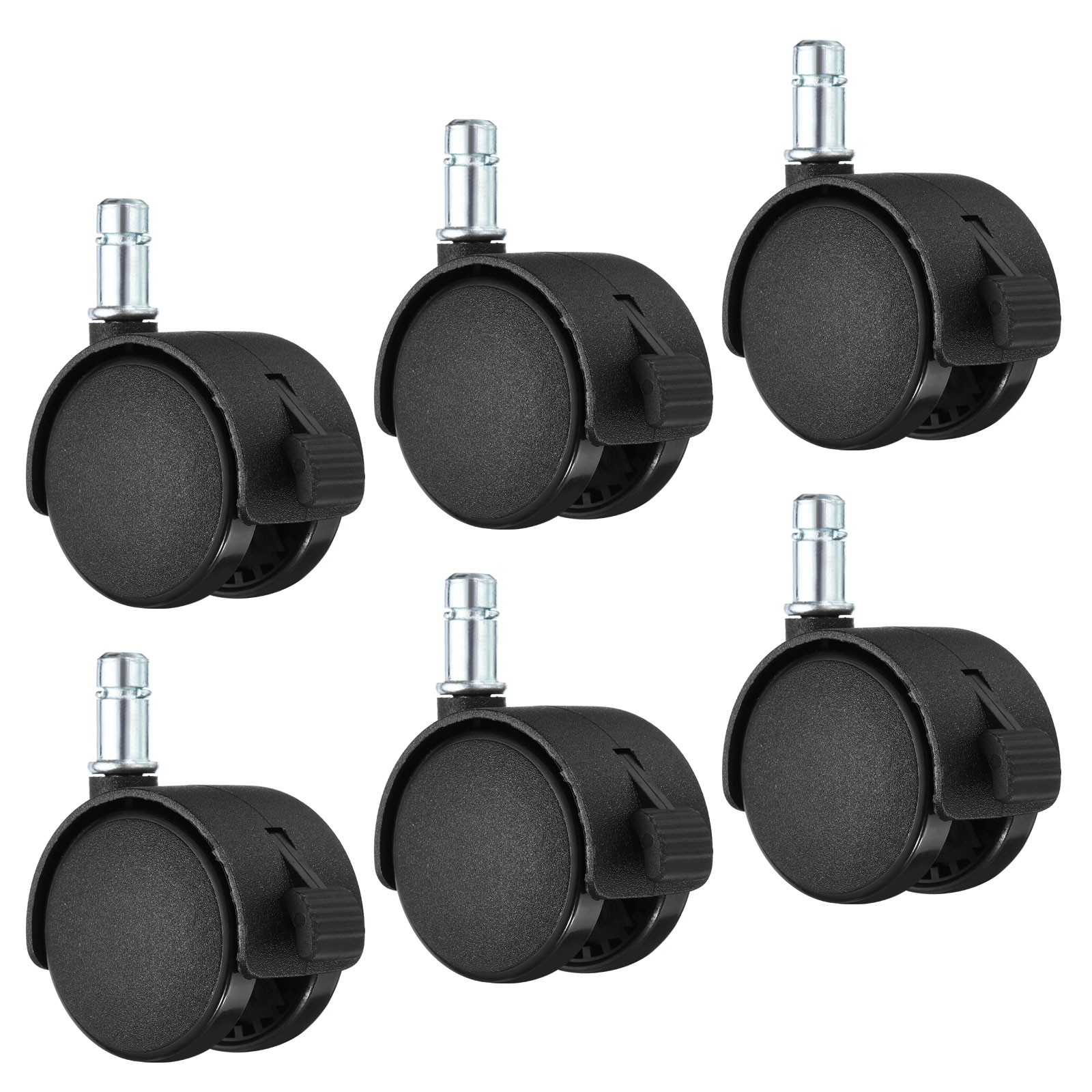 6Pcs 2" Swivel Casters Nylon 360 Degree Circlip Stem Wheel with Brake