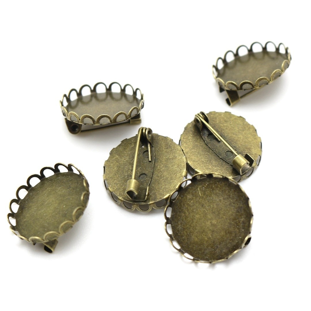 15 Bronze Tone Round Brooch Blank Cabochon Setting Inner:25mm Jewelry Finding